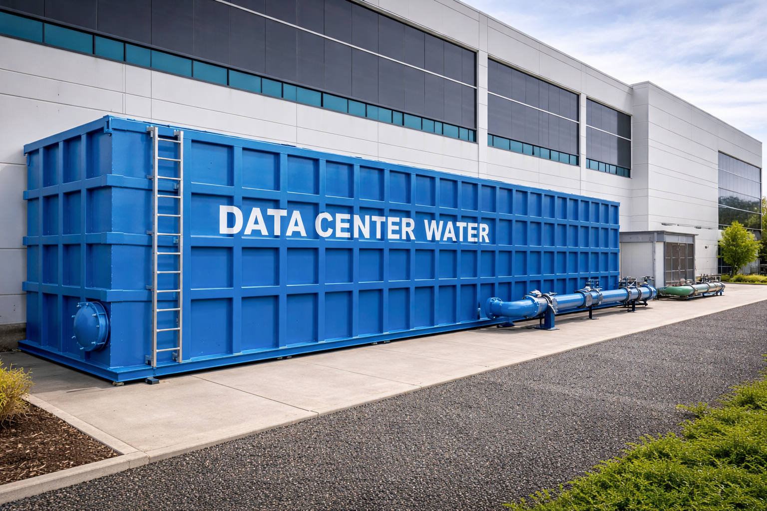 DataFlow data center water storage tank with manifolded discharge piping