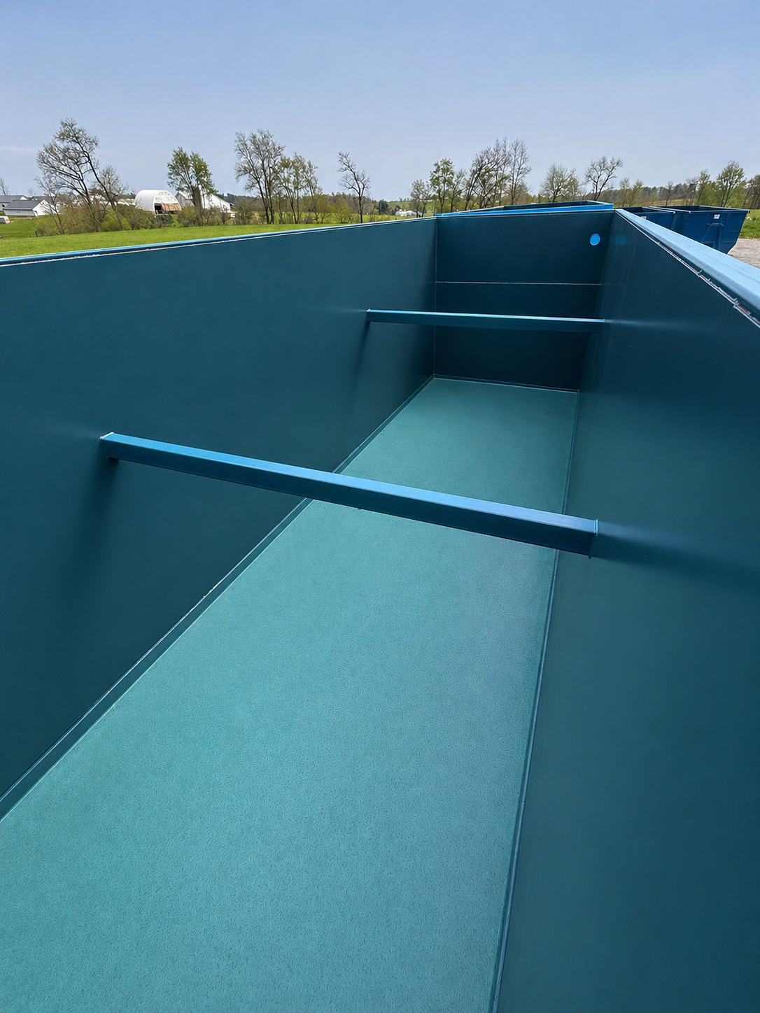 Interior of an EnviroBox tank with cross struts and chemical-resistant lining