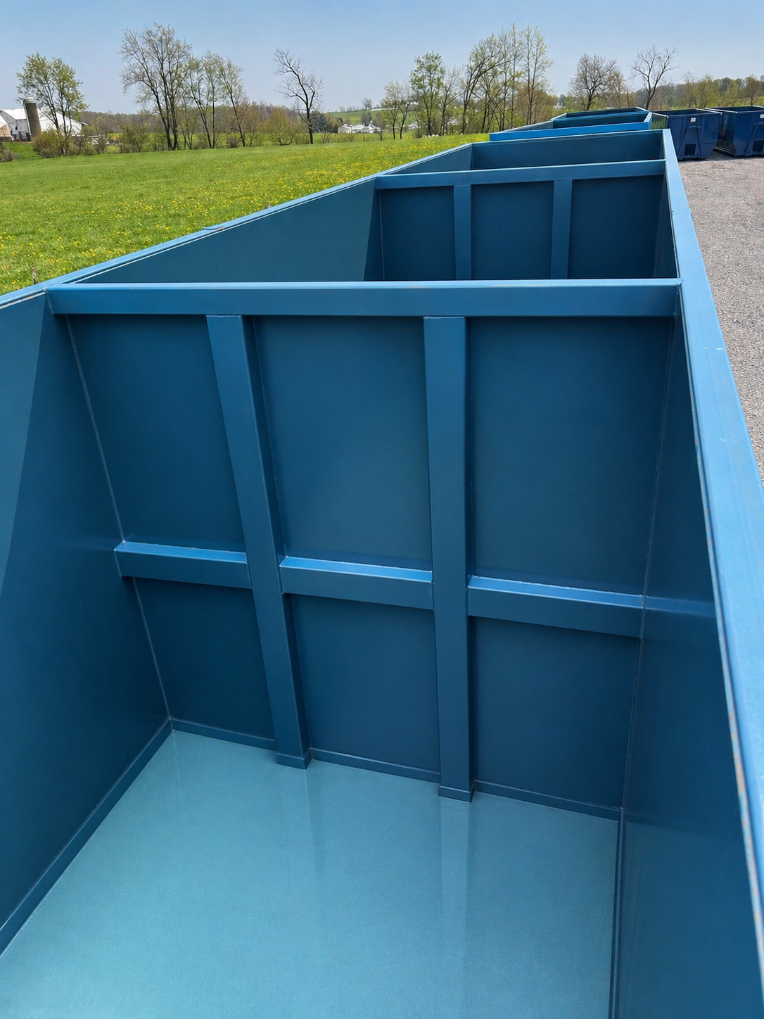 Interior view of an EnviroBox showing internal rib bracing and floor coating